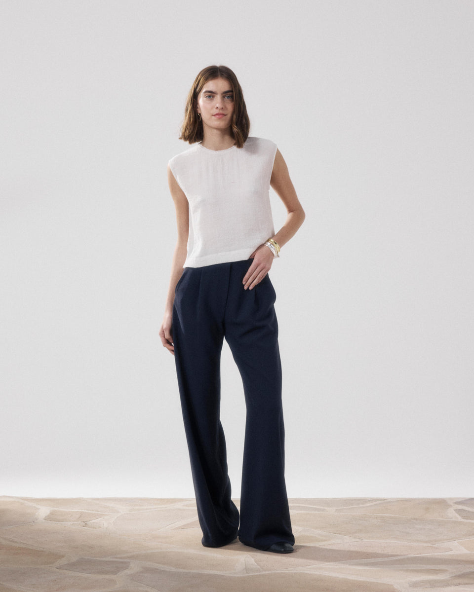 Pantalon Femme en Crepe Bleu Nuit Paradise - Image principale