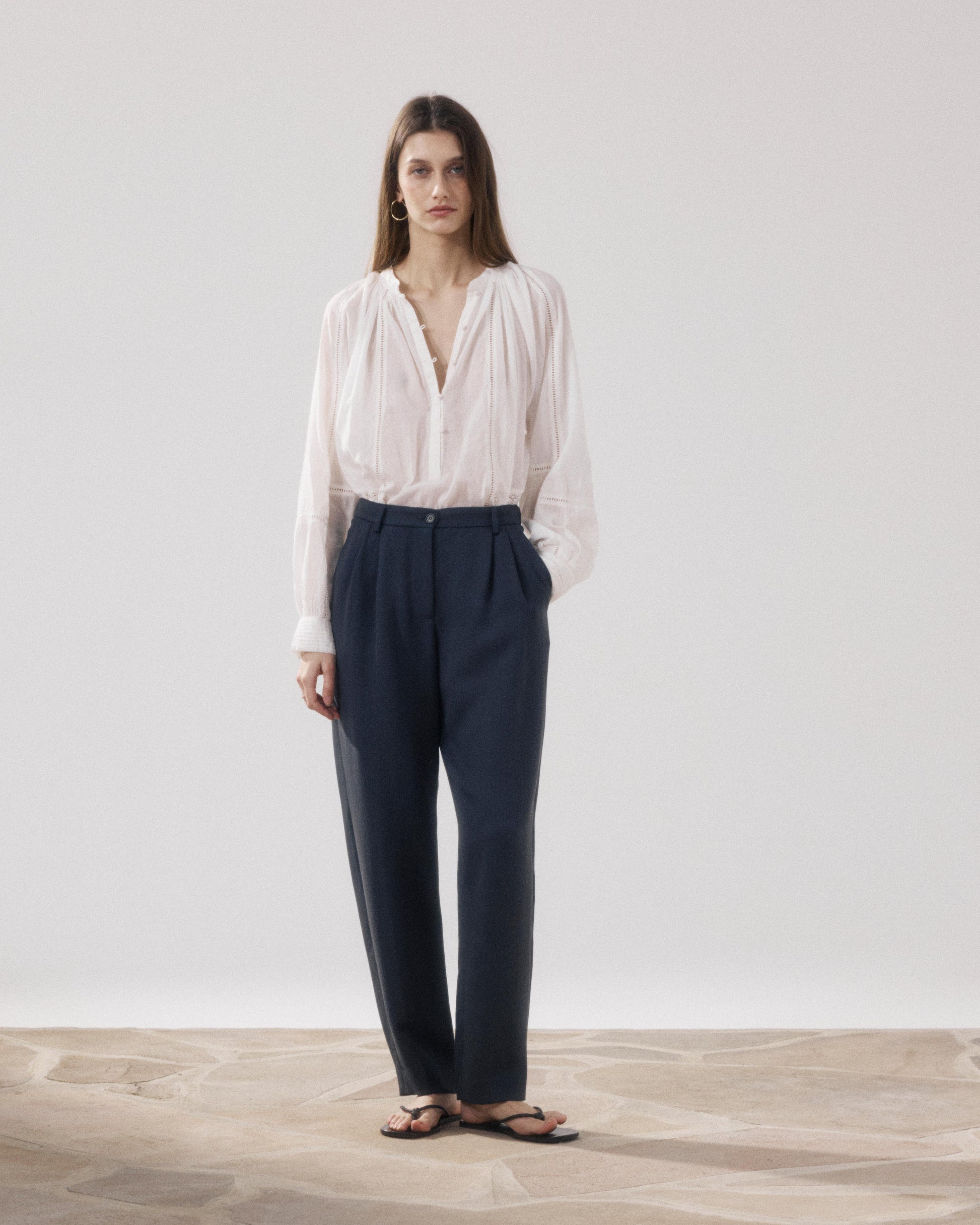 Pantalon Femme en Lyocell Bleu Marine Paula