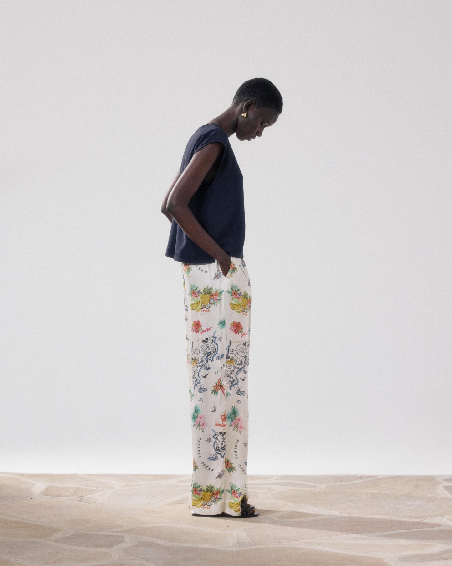 Pantalon Femme en Viscose Ecru & Multicouleur Paysage
