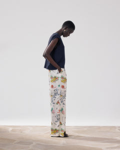 Pantalon Femme en Viscose Ecru & Multicouleur Paysage