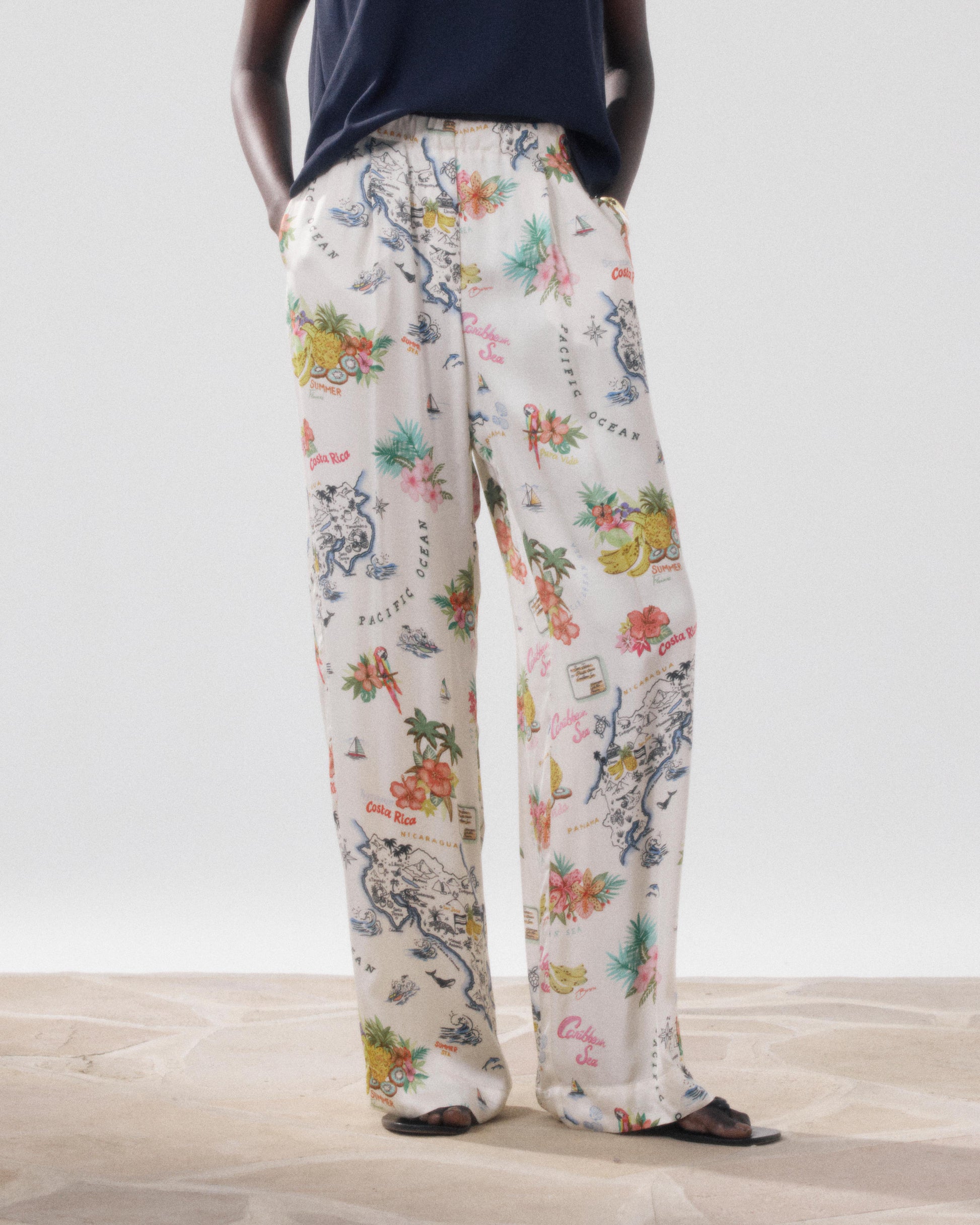 Pantalon Femme en Viscose Ecru & Multicouleur Paysage