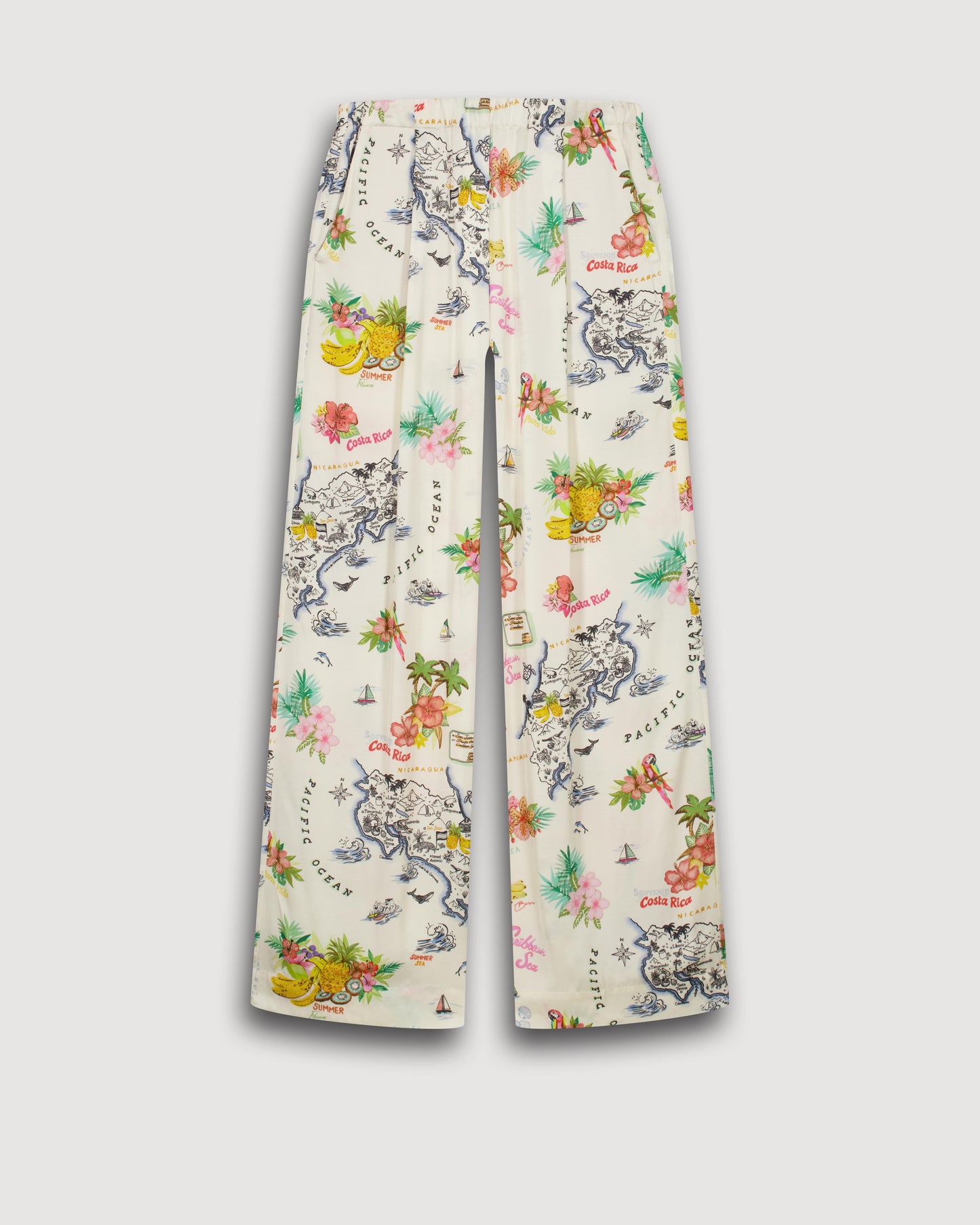 Pantalon Femme en Viscose Ecru & Multicouleur Paysage