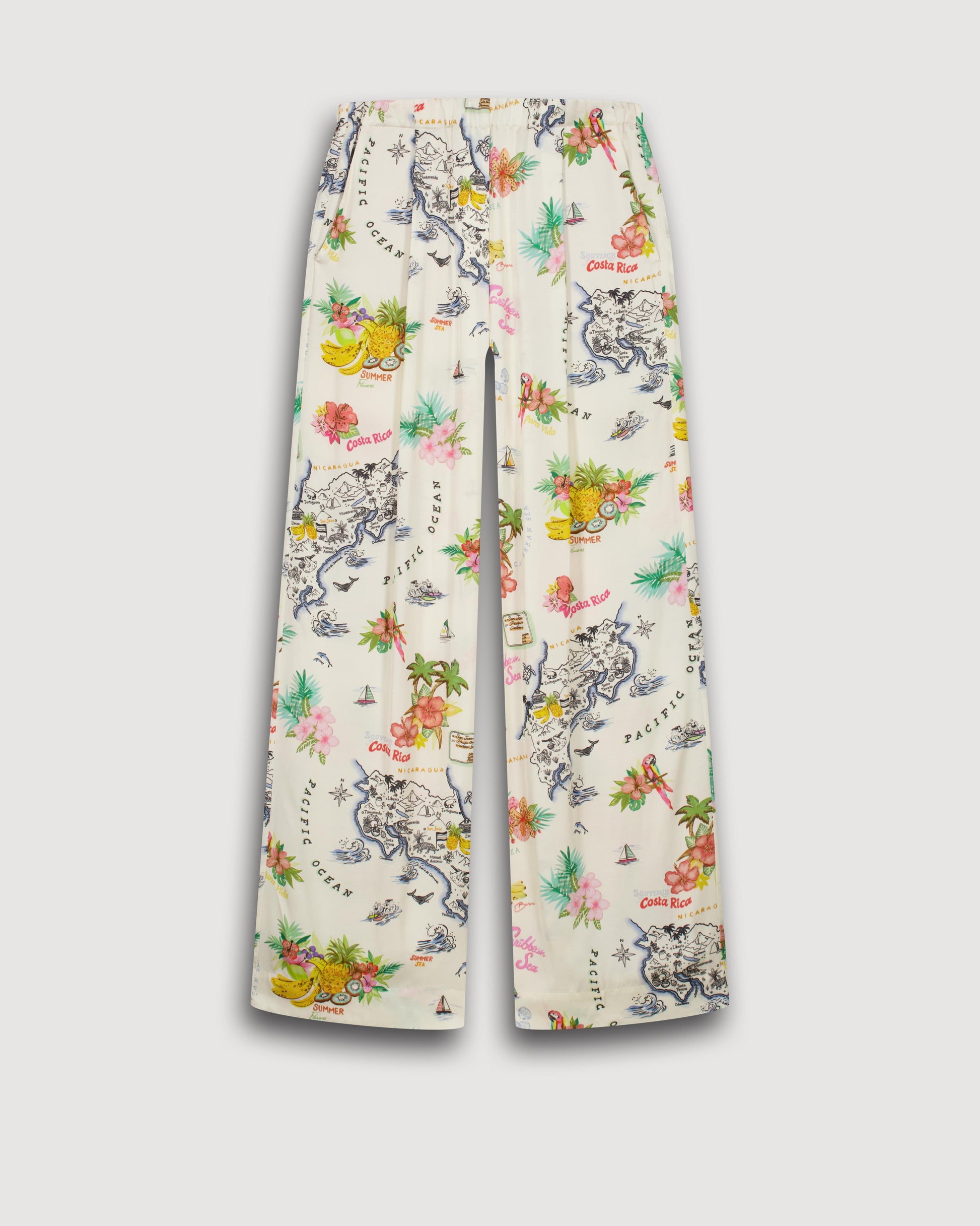 Pantalon Femme en Viscose Ecru & Multicouleur Paysage