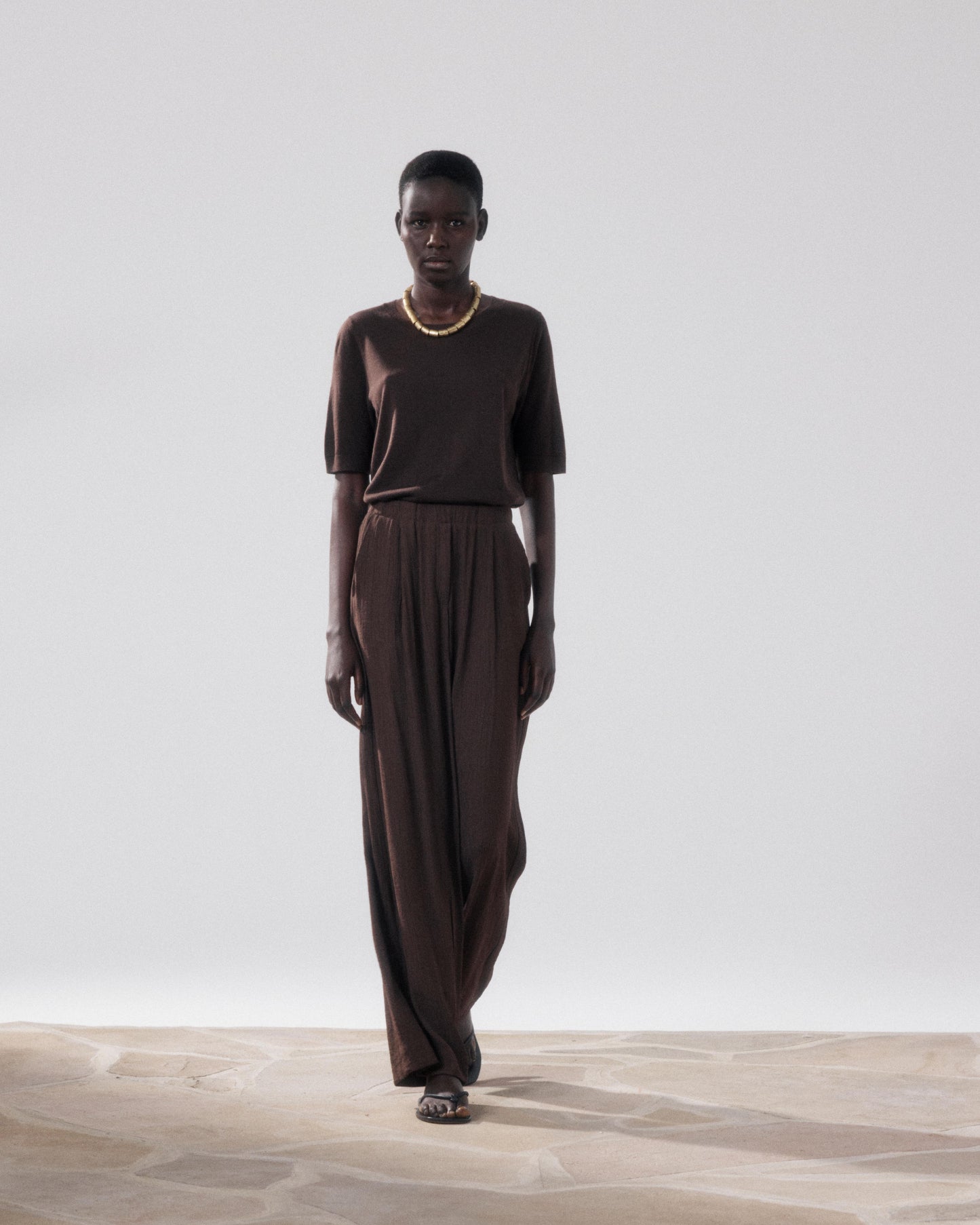 Pantalon Femme en Coton Marron Paysage
