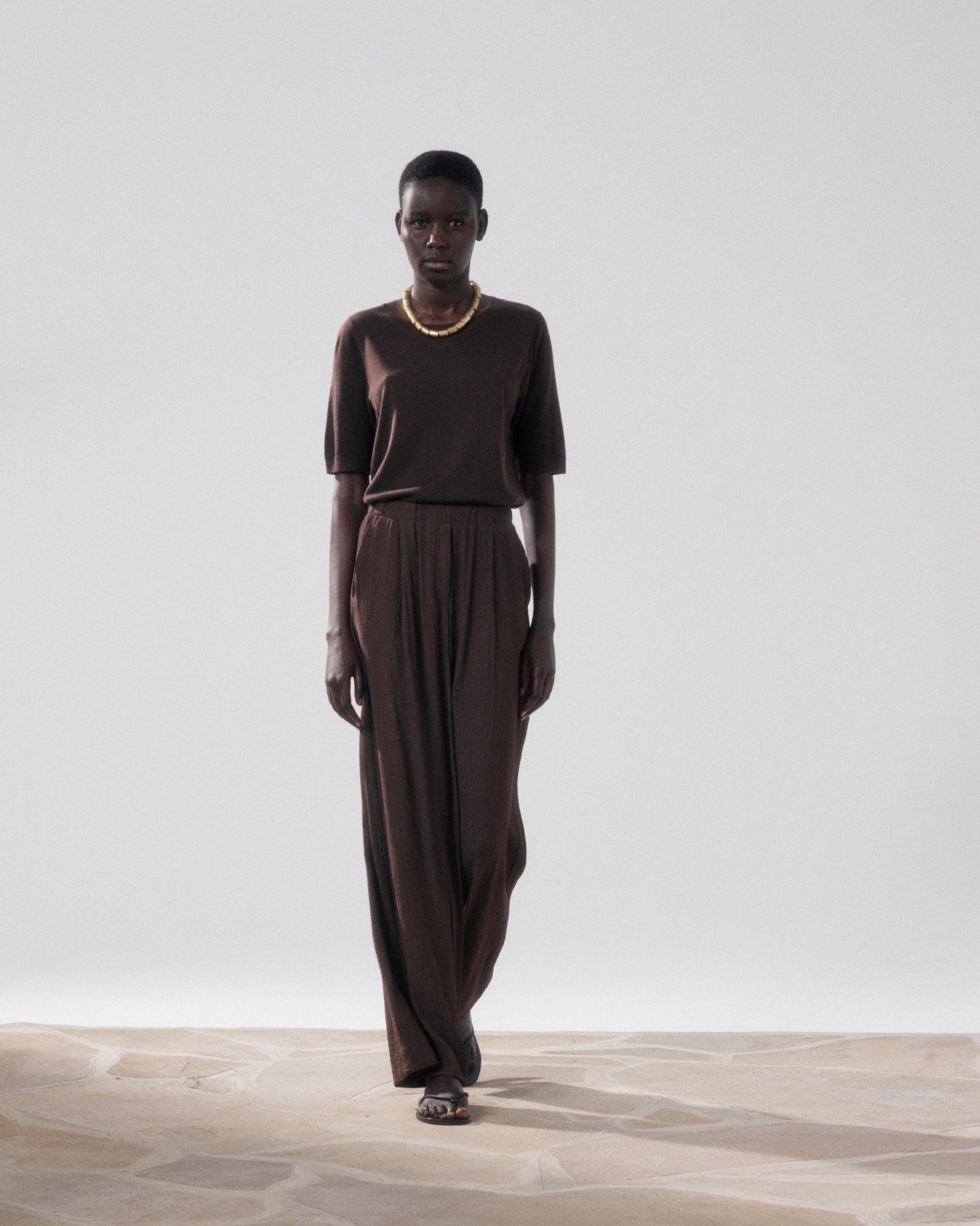 Pantalon Femme en Coton Marron Paysage
