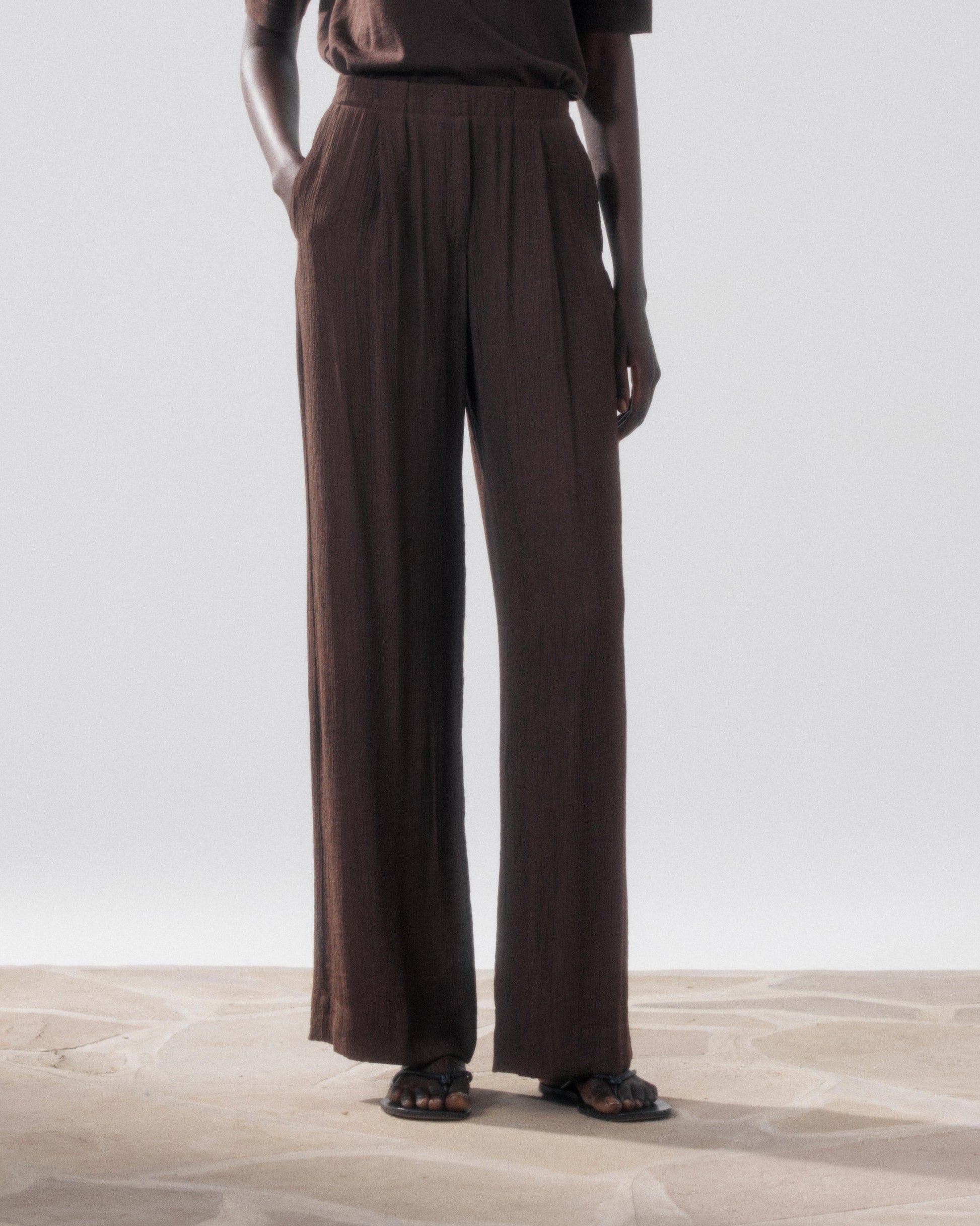 Pantalon Femme en Coton Marron Paysage