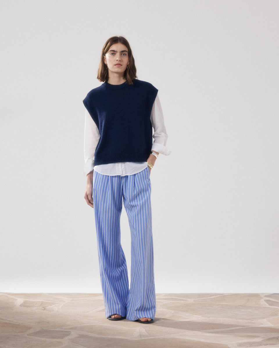 Pantalon Femme en Viscose Bleu & Blanc Paysage - Image principale