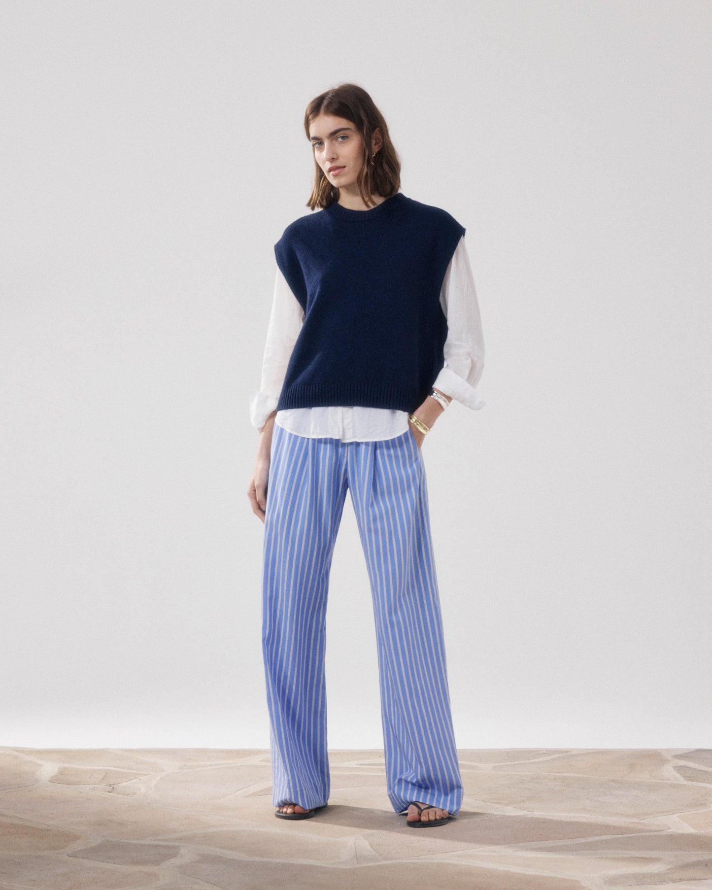 Pantalon Femme en Viscose Bleu & Blanc Paysage