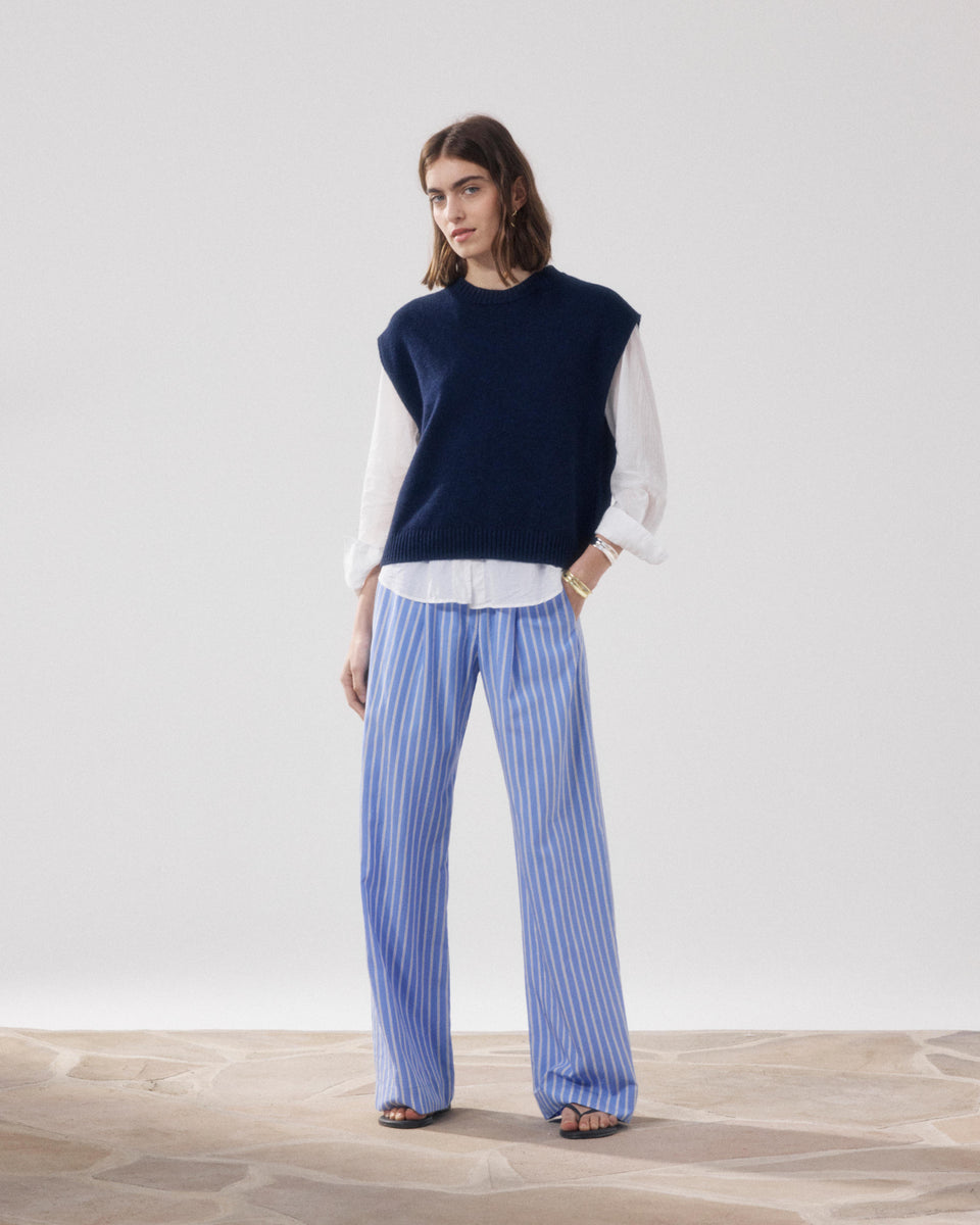 Pantalon Femme en Viscose Bleu & Blanc Paysage - Image alternative