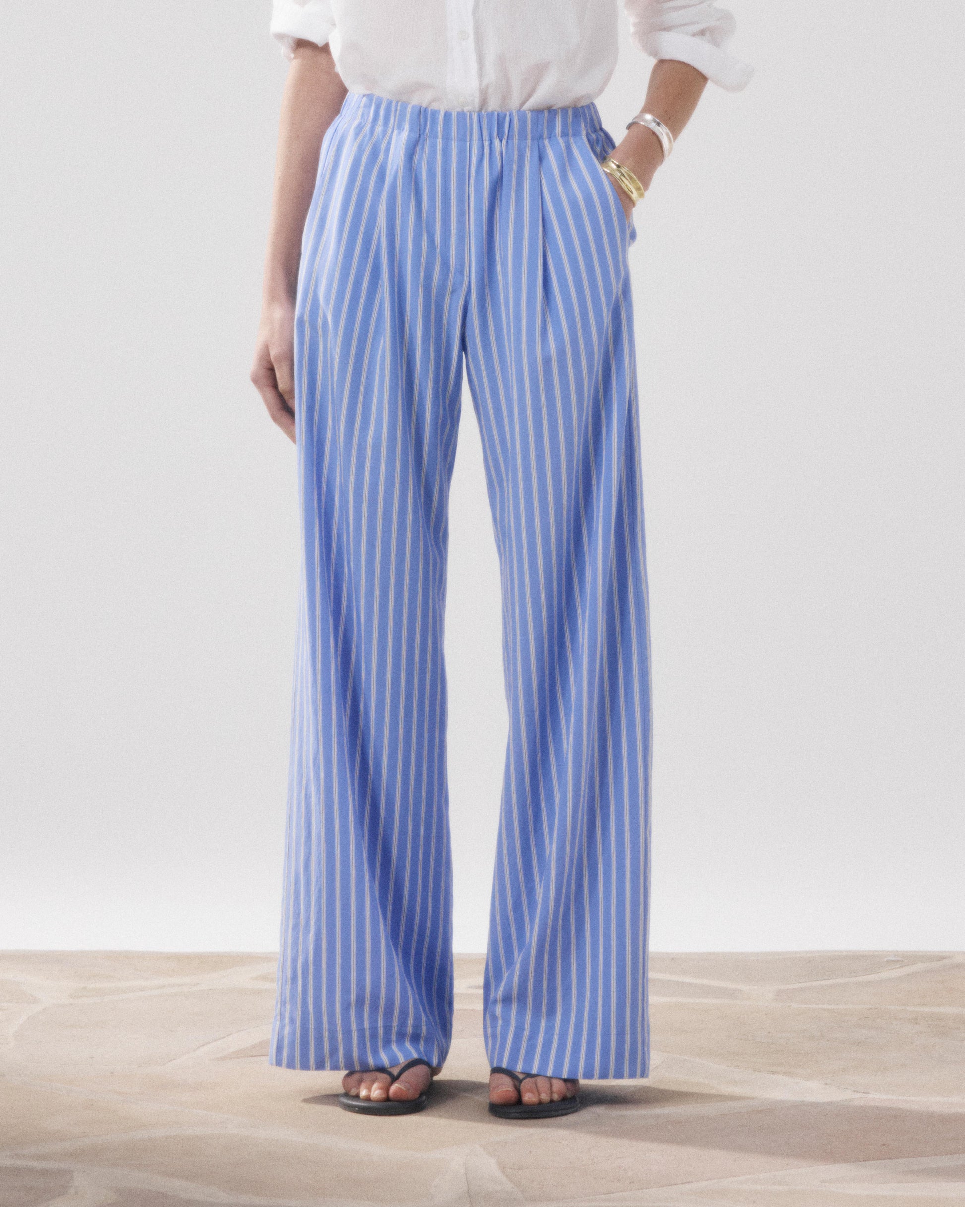 Pantalon Femme en Viscose Bleu & Blanc Paysage