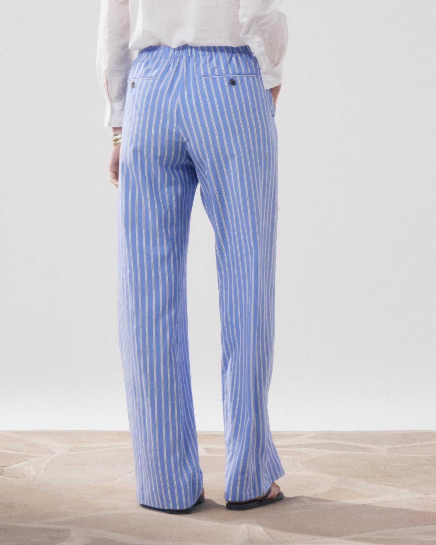 Pantalon Femme en Viscose Bleu & Blanc Paysage