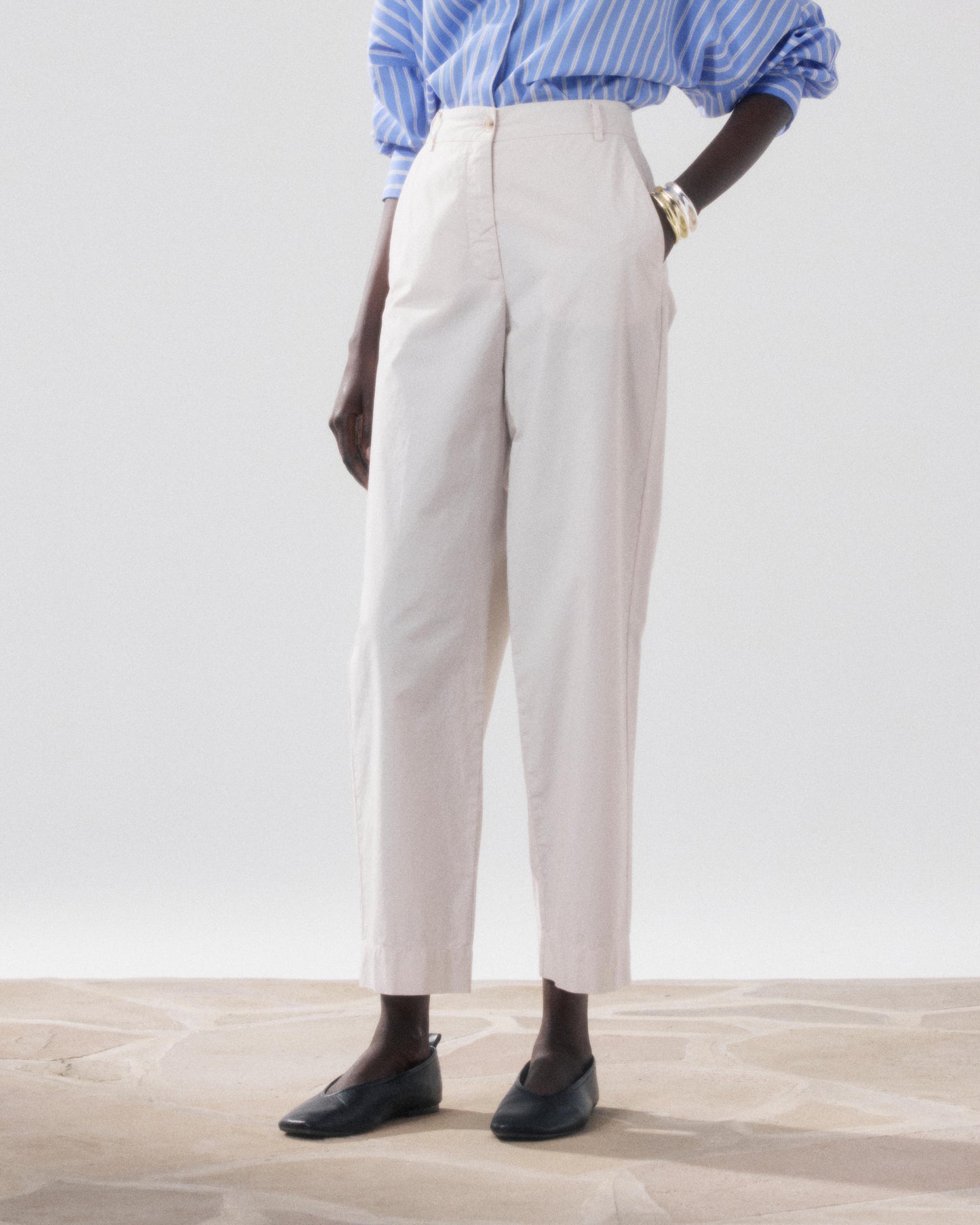 Pantalon Femme en Popeline Beige Perf