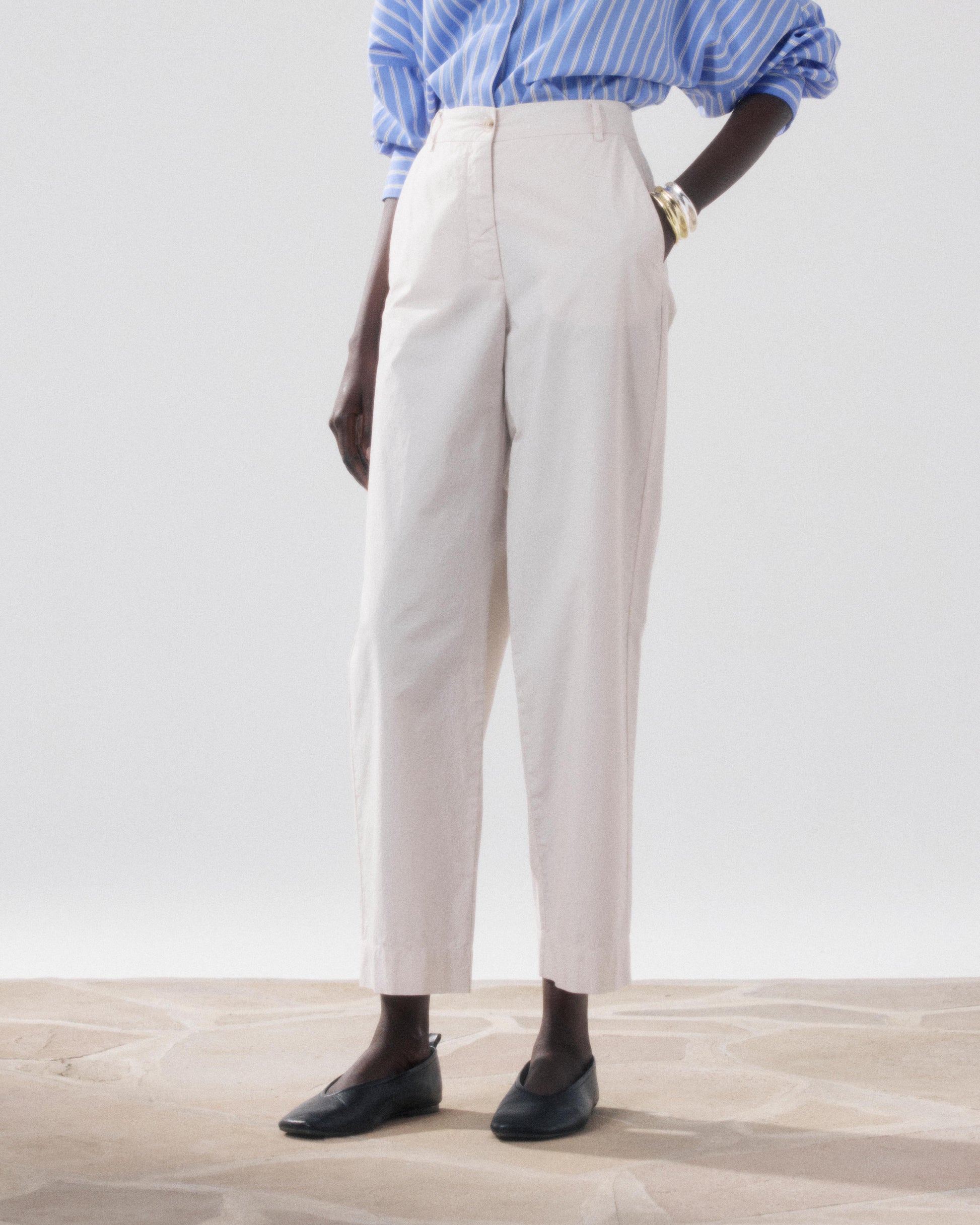 Pantalon Femme en Popeline Beige Perf