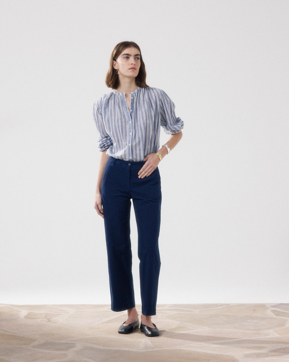 Pantalon Femme en Popeline Bleu Nuit Perf - Image principale