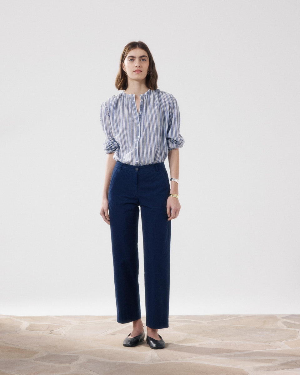 Pantalon Femme en Popeline Bleu Nuit Perf - Image alternative