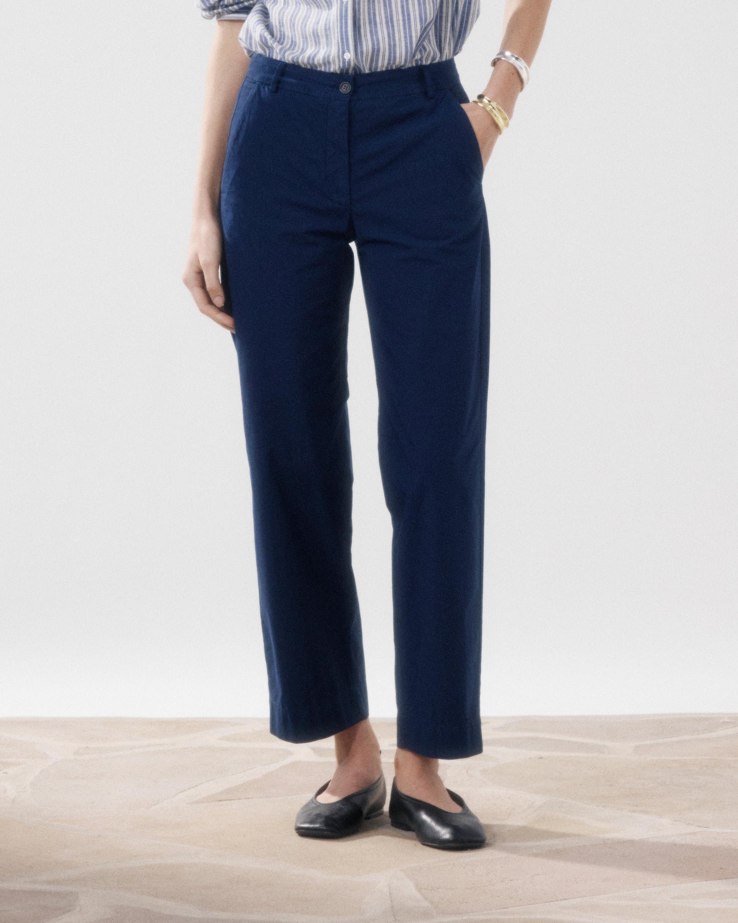 Pantalon Femme en Popeline Bleu Nuit Perf