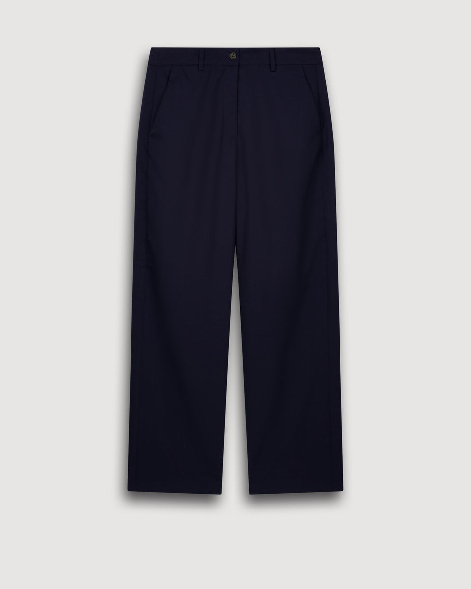 Pantalon Femme en Laine Mélangée Bleu Marine Perf - Image 3