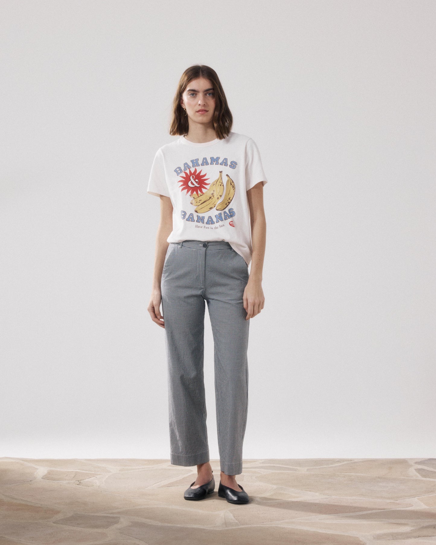 Pantalon Femme en Coton Imprimé Carreaux Vichy Beige & Bleu Marine Perf