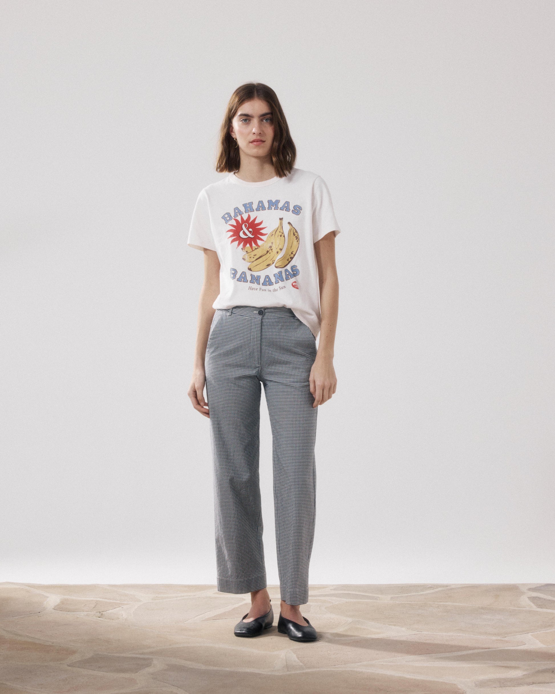 Pantalon Femme en Coton Imprimé Carreaux Vichy Beige & Bleu Marine Perf