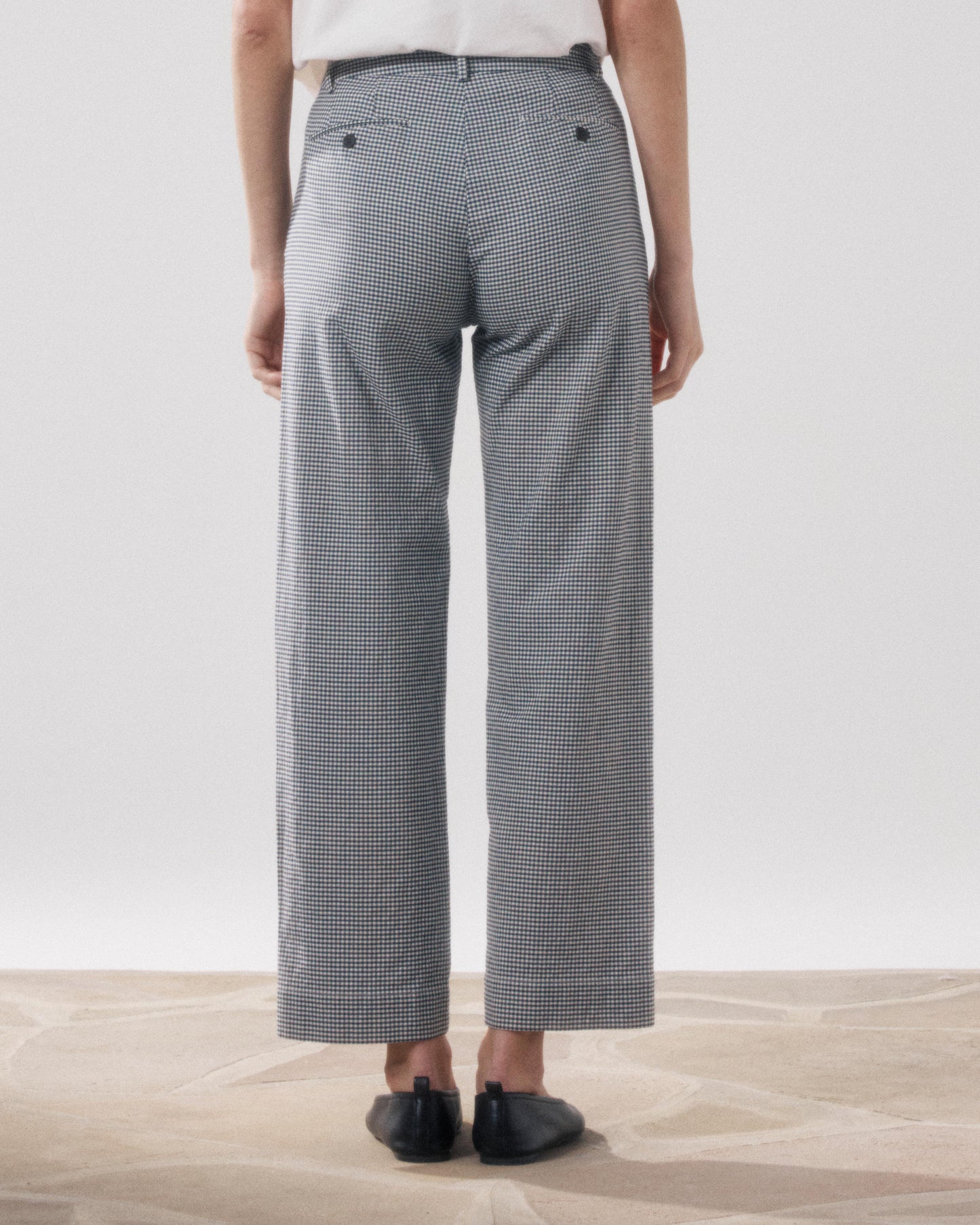 Pantalon Femme en Coton Imprimé Carreaux Vichy Beige & Bleu Marine Perf