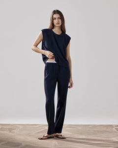 Pantalon Femme en Crepe Bleu Nuit Pirol
