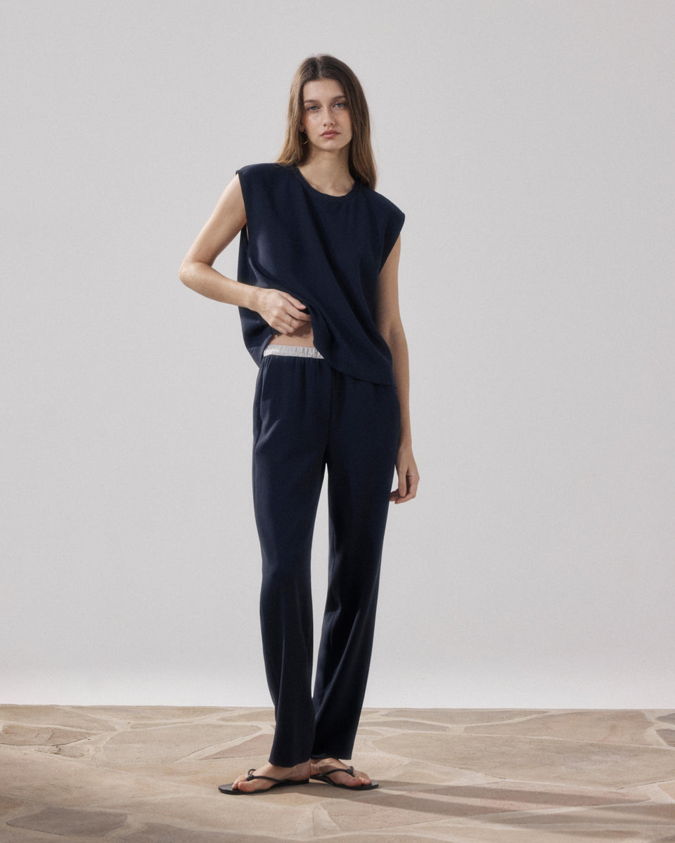 Pantalon Femme en Crepe Bleu Nuit Pirol - Image principale