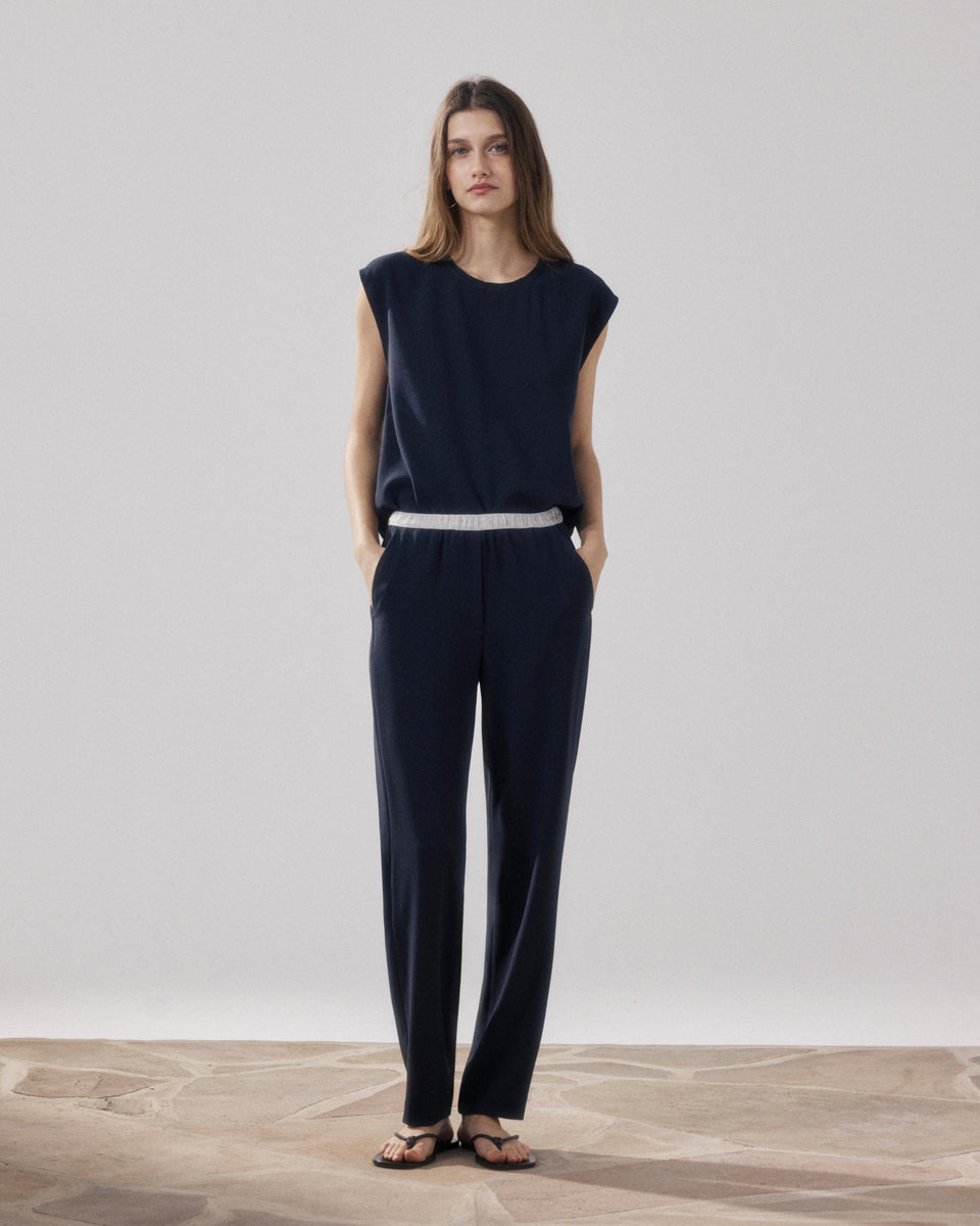 Pantalon Femme en Crepe Bleu Nuit Pirol - Image alternative