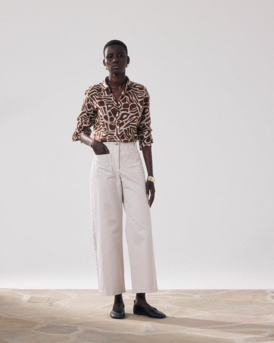 Pantalon Femme en Coton Beige Poli - Image principale
