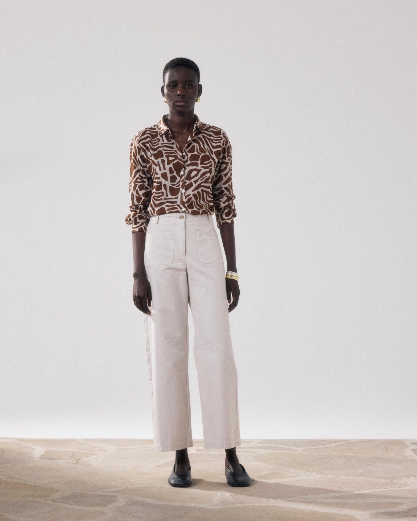 Pantalon Femme en Coton Beige Poli