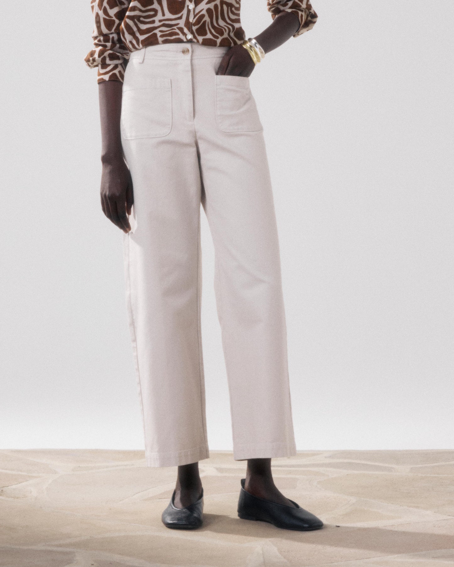 Pantalon Femme en Coton Beige Poli
