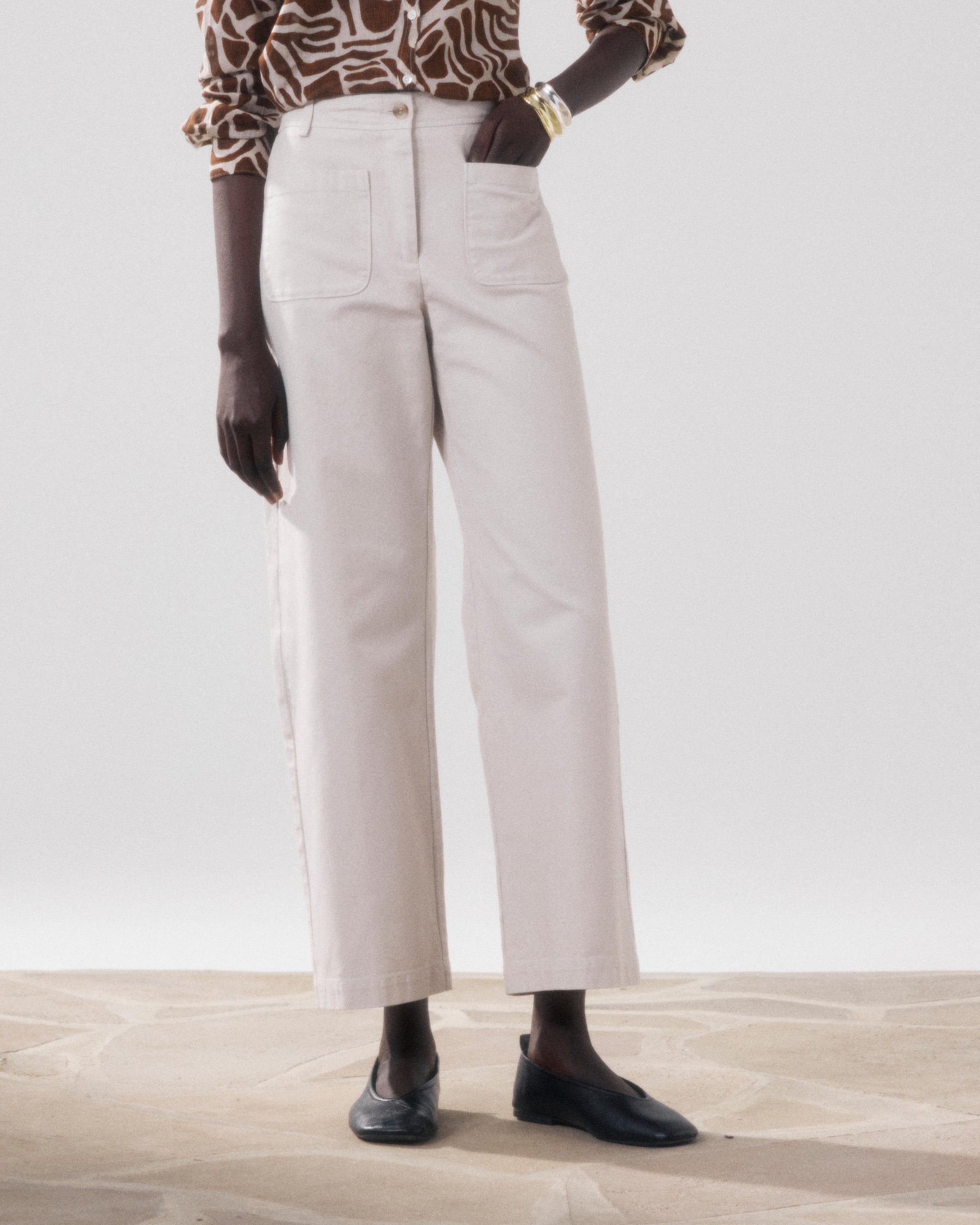 Pantalon Femme en Coton Beige Poli