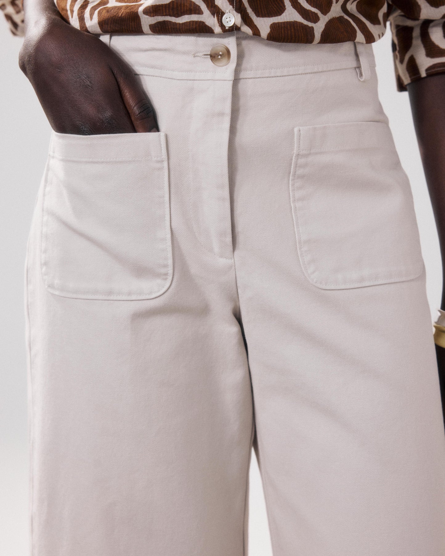 Pantalon Femme en Coton Beige Poli