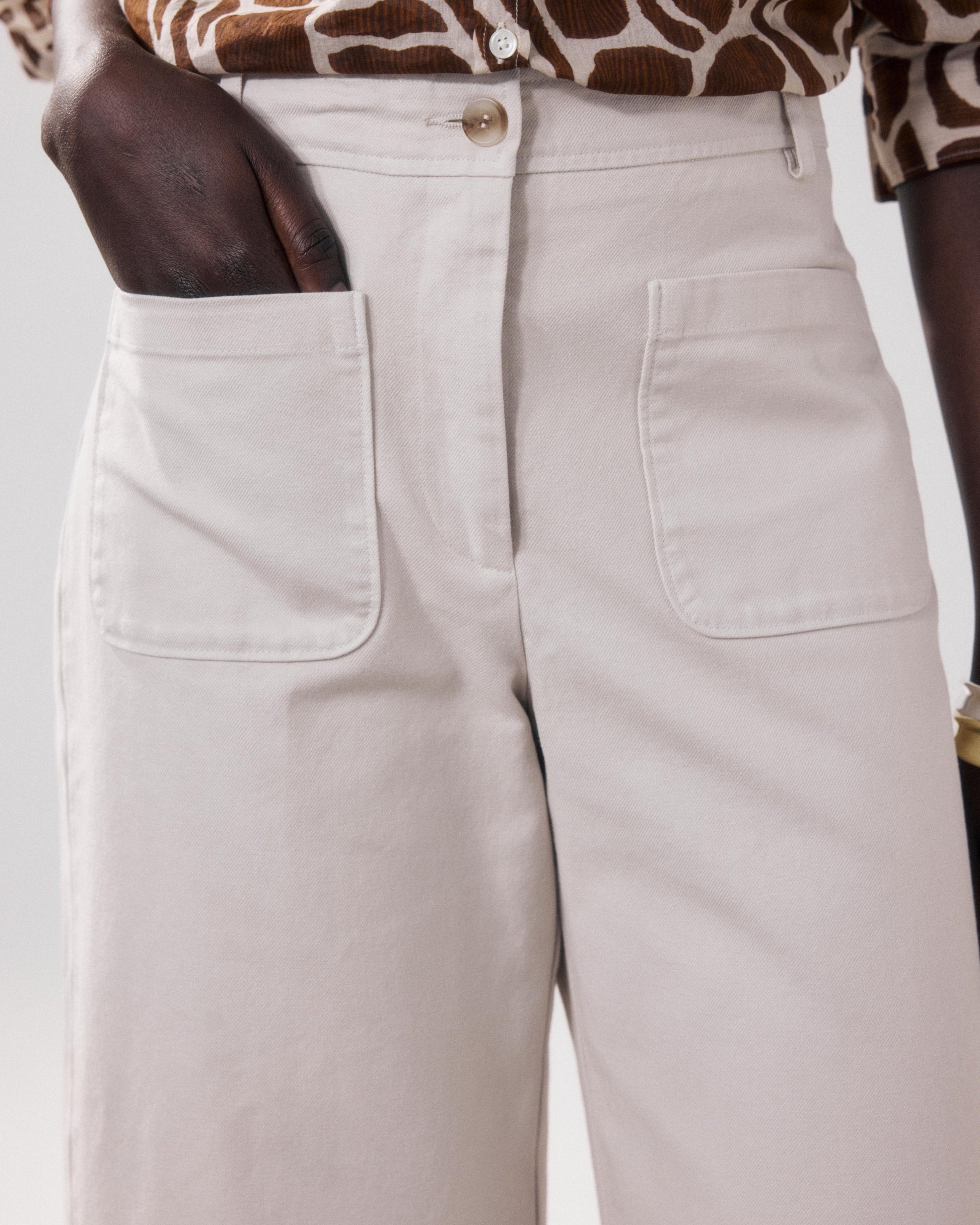 Pantalon Femme en Coton Beige Poli