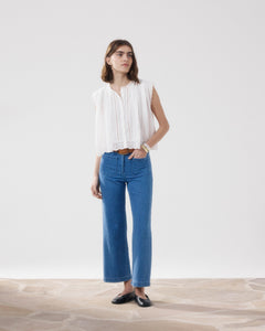 Pantalon Femme en Coton Bleu Clair Poli