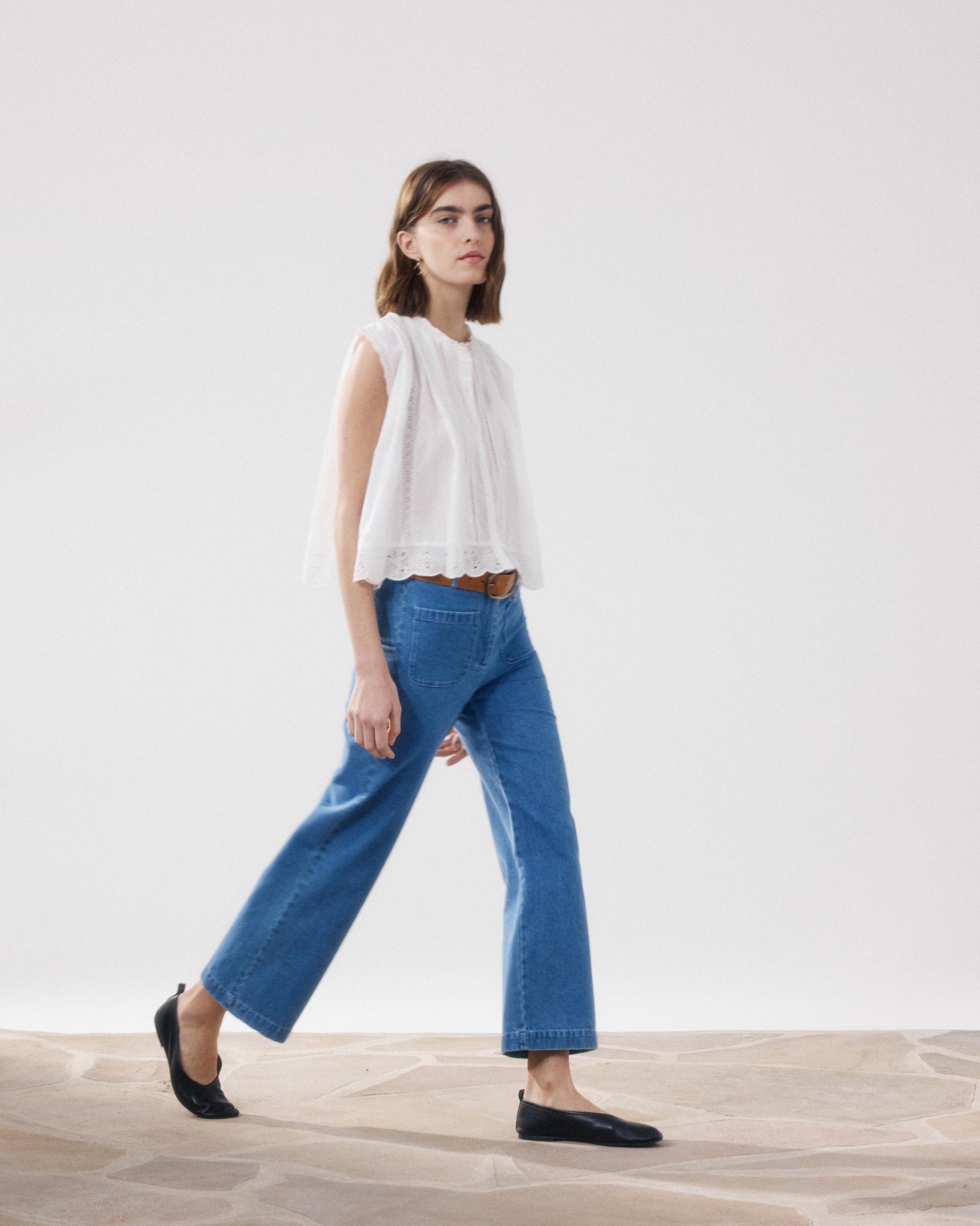 Pantalon Femme en Coton Bleu Clair Poli