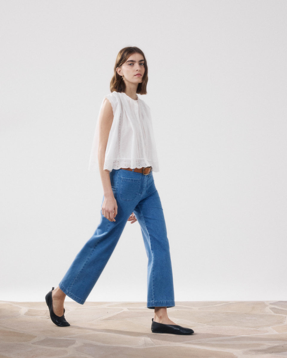 Pantalon Femme en Coton Bleu Clair Poli - Image alternative