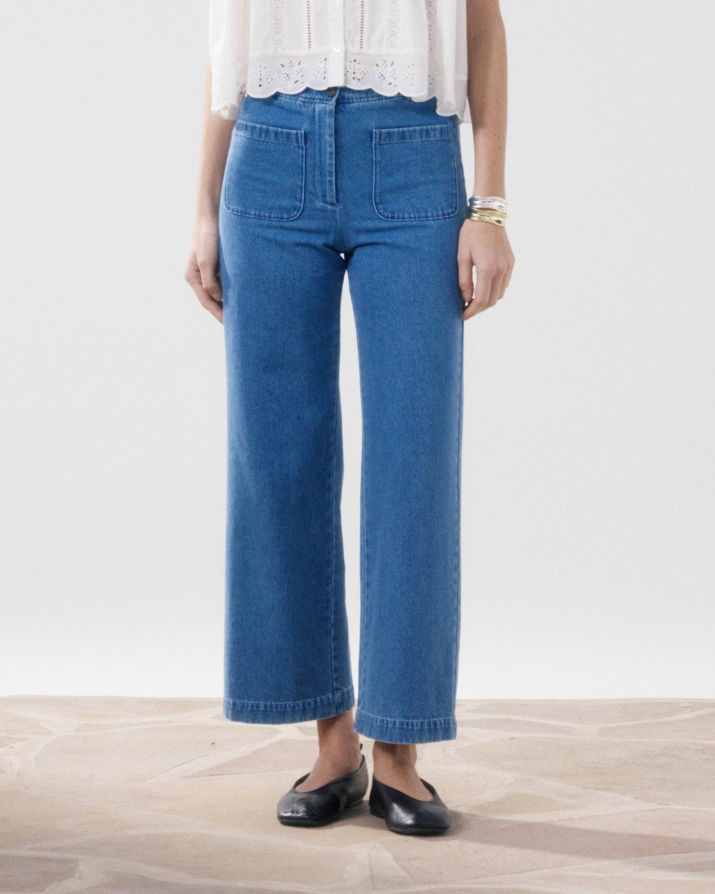 Pantalon Femme en Coton Bleu Clair Poli