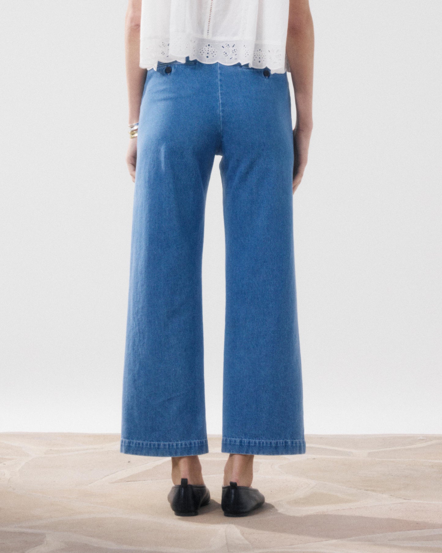 Pantalon Femme en Coton Bleu Clair Poli