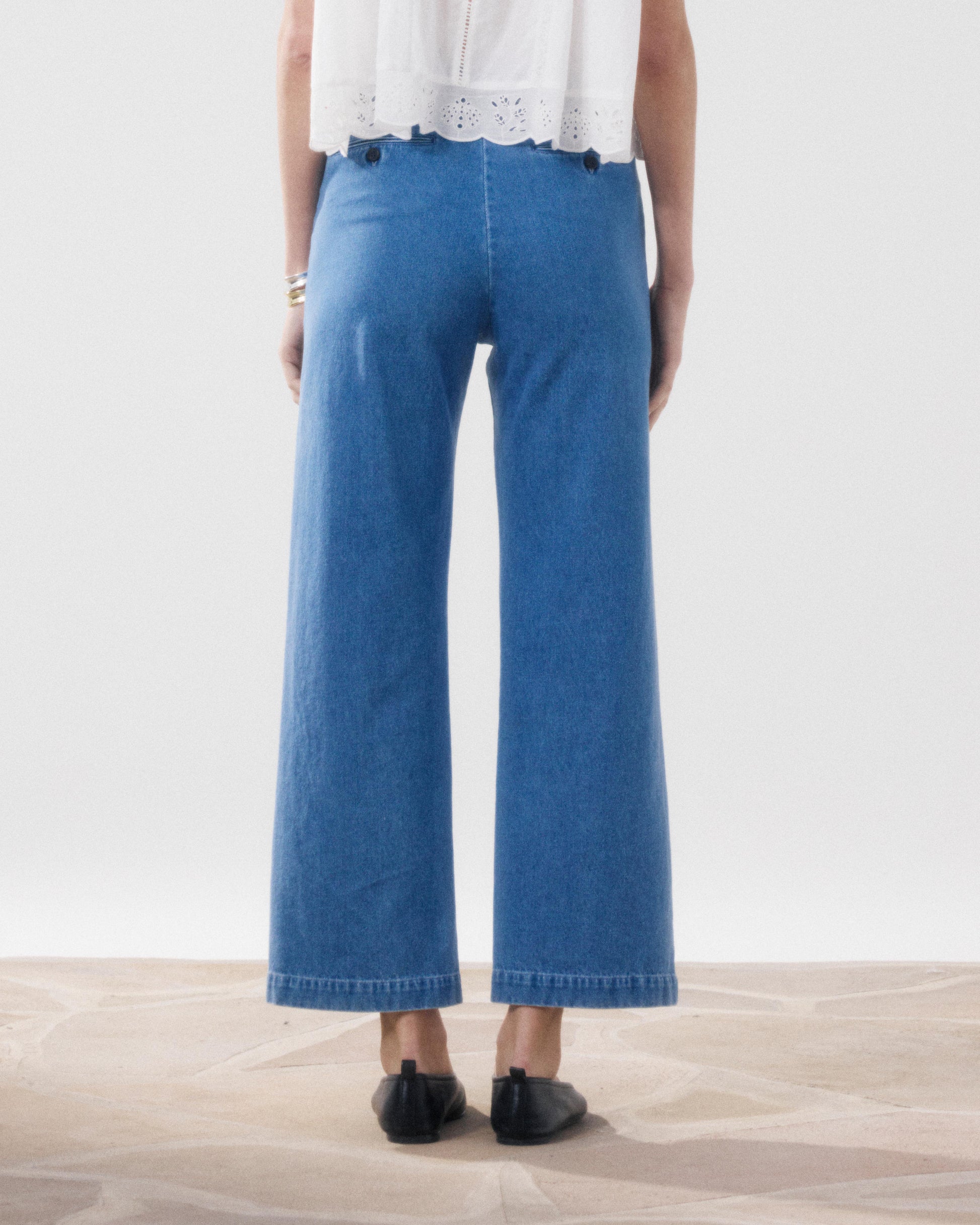 Pantalon Femme en Coton Bleu Clair Poli