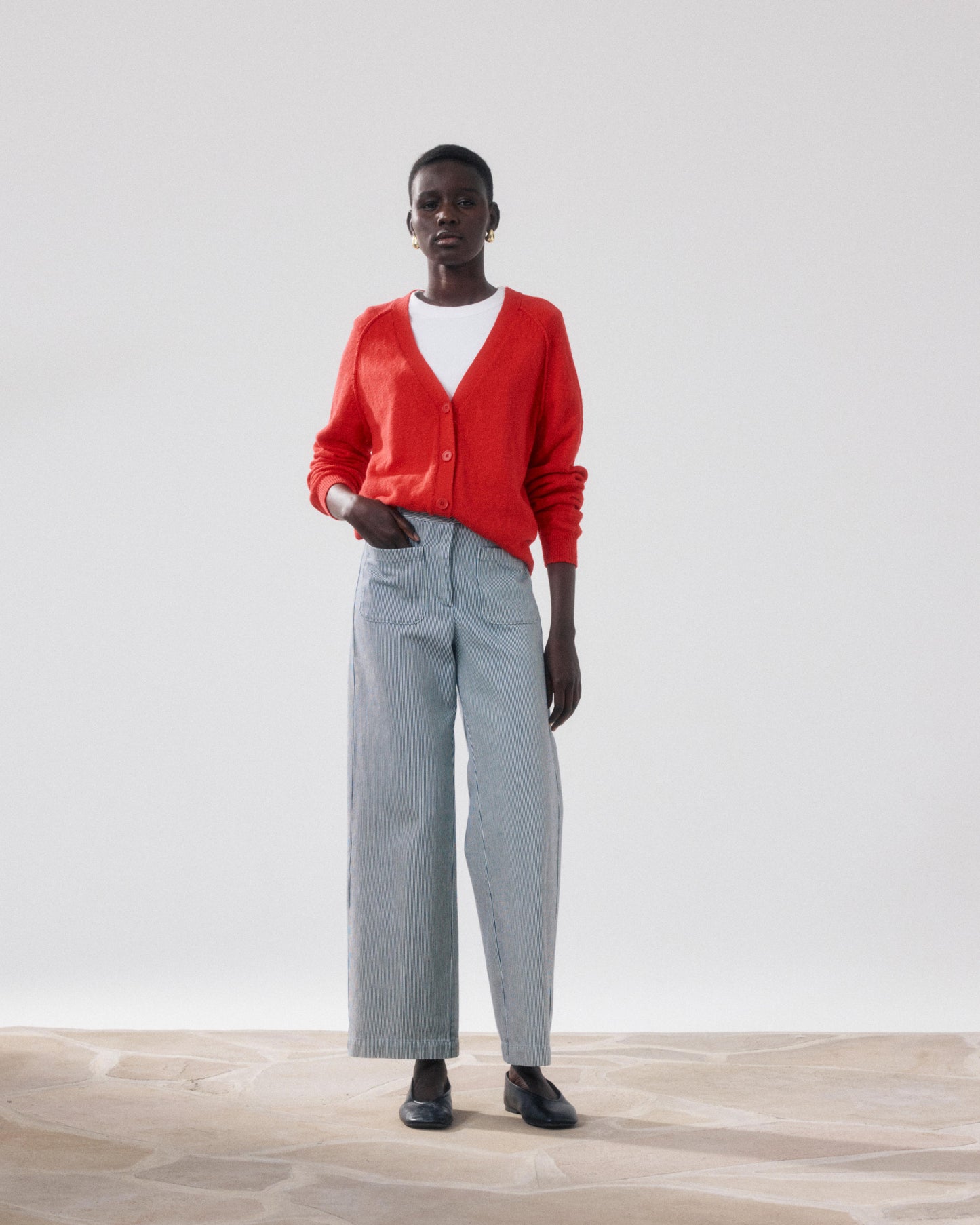 Pantalon Femme en Coton Blanc & Bleu Poli