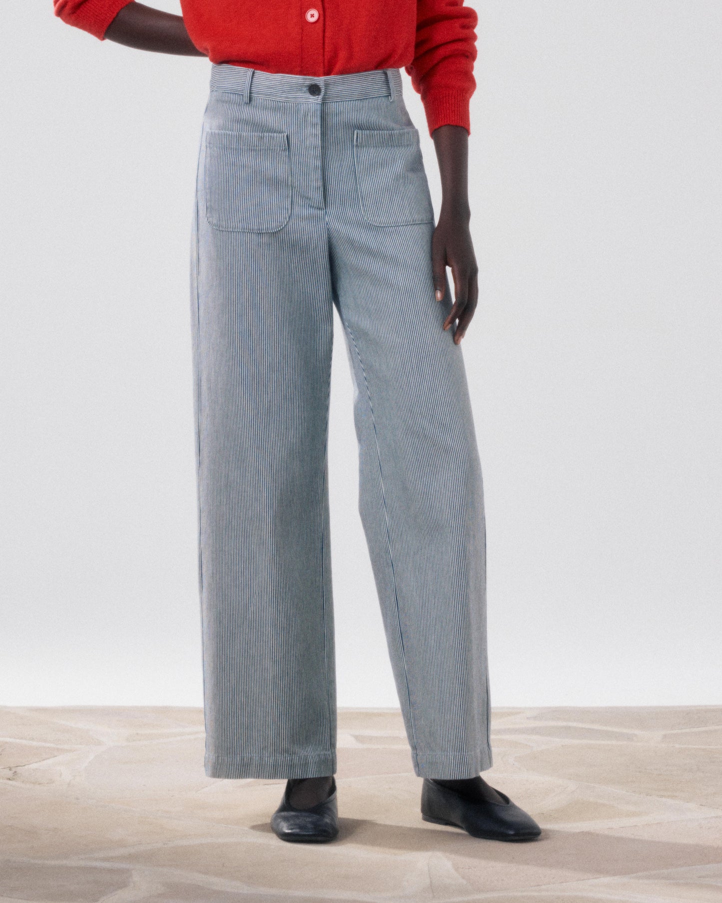 Pantalon Femme en Coton Blanc & Bleu Poli