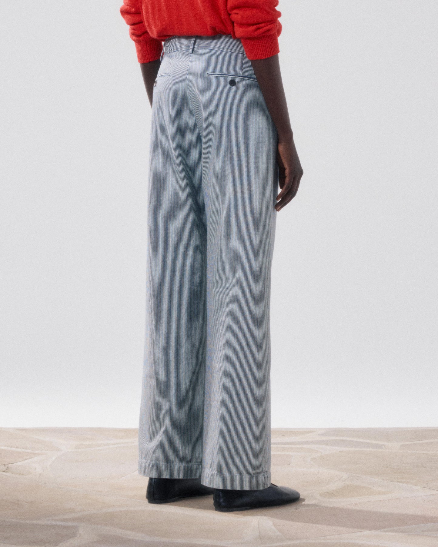 Pantalon Femme en Coton Blanc & Bleu Poli