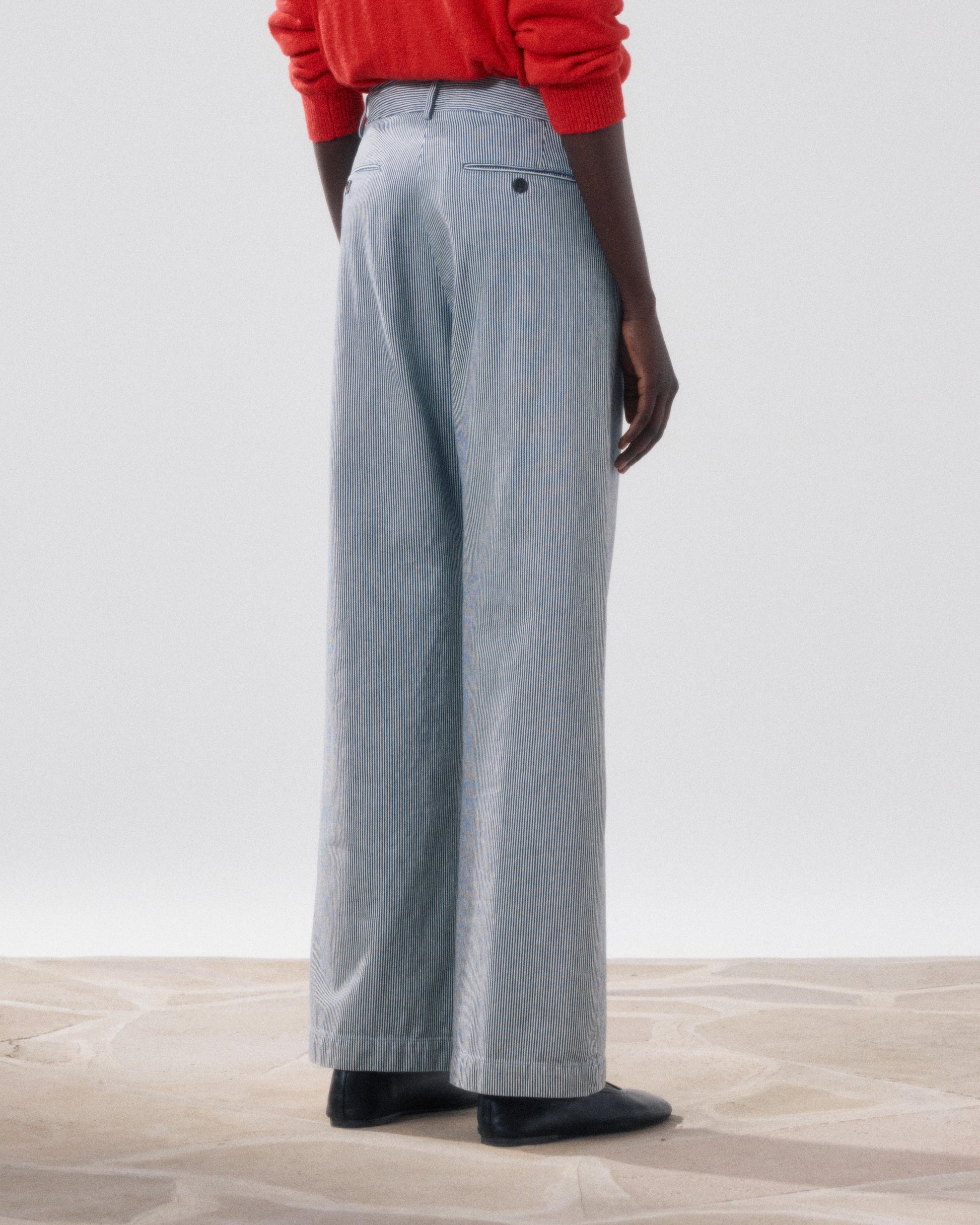 Pantalon Femme en Coton Blanc & Bleu Poli