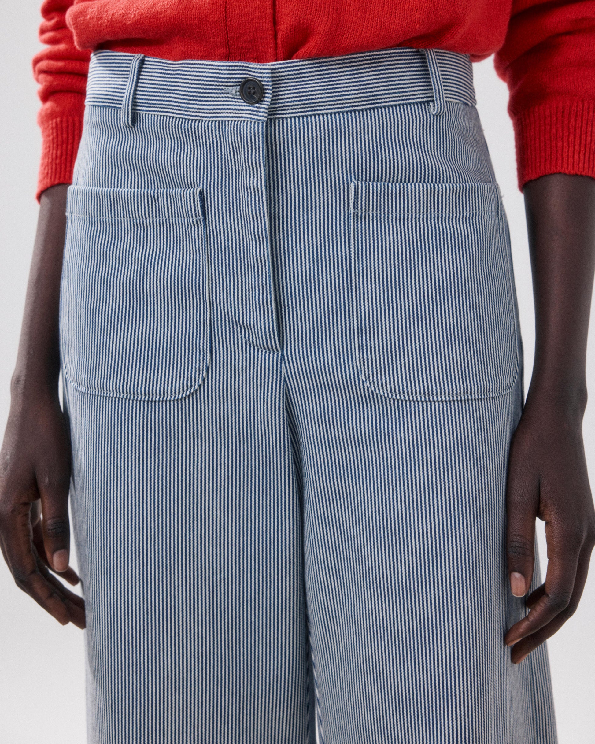 Pantalon Femme en Coton Blanc & Bleu Poli