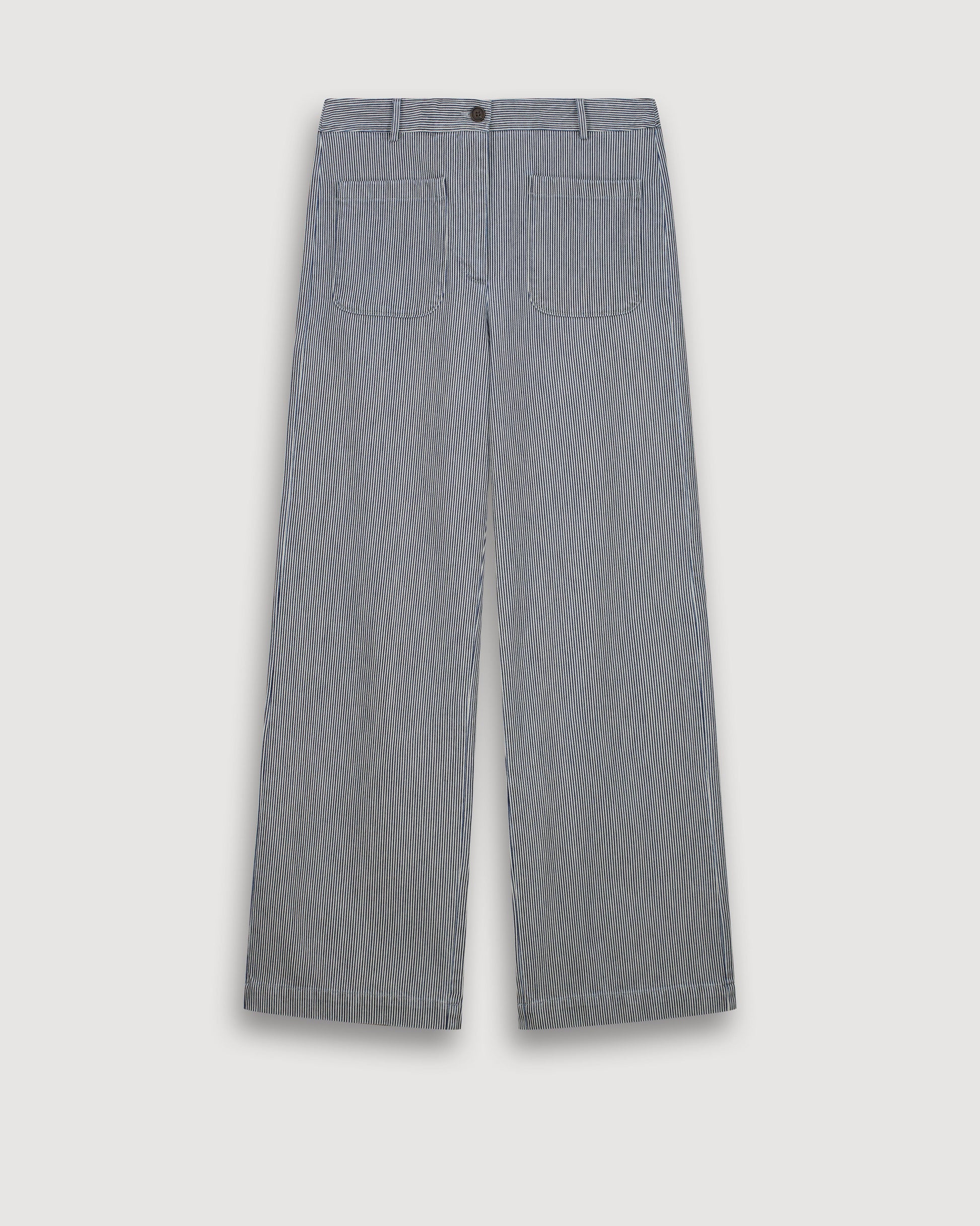 Pantalon Femme en Coton Blanc & Bleu Poli