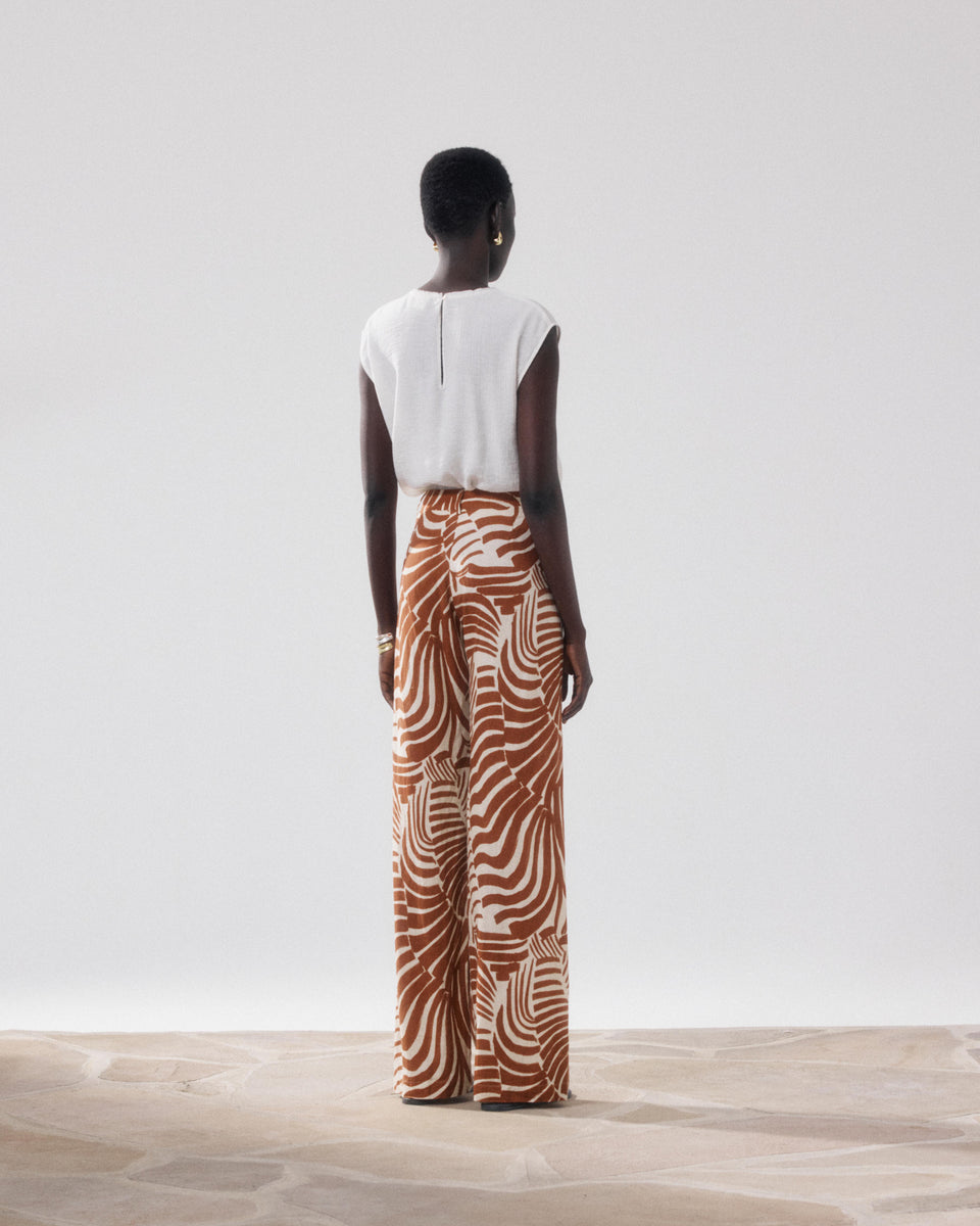 Pantalon Femme en Lin & Viscose Imprimé Ecru & Marron Positano - Image alternative