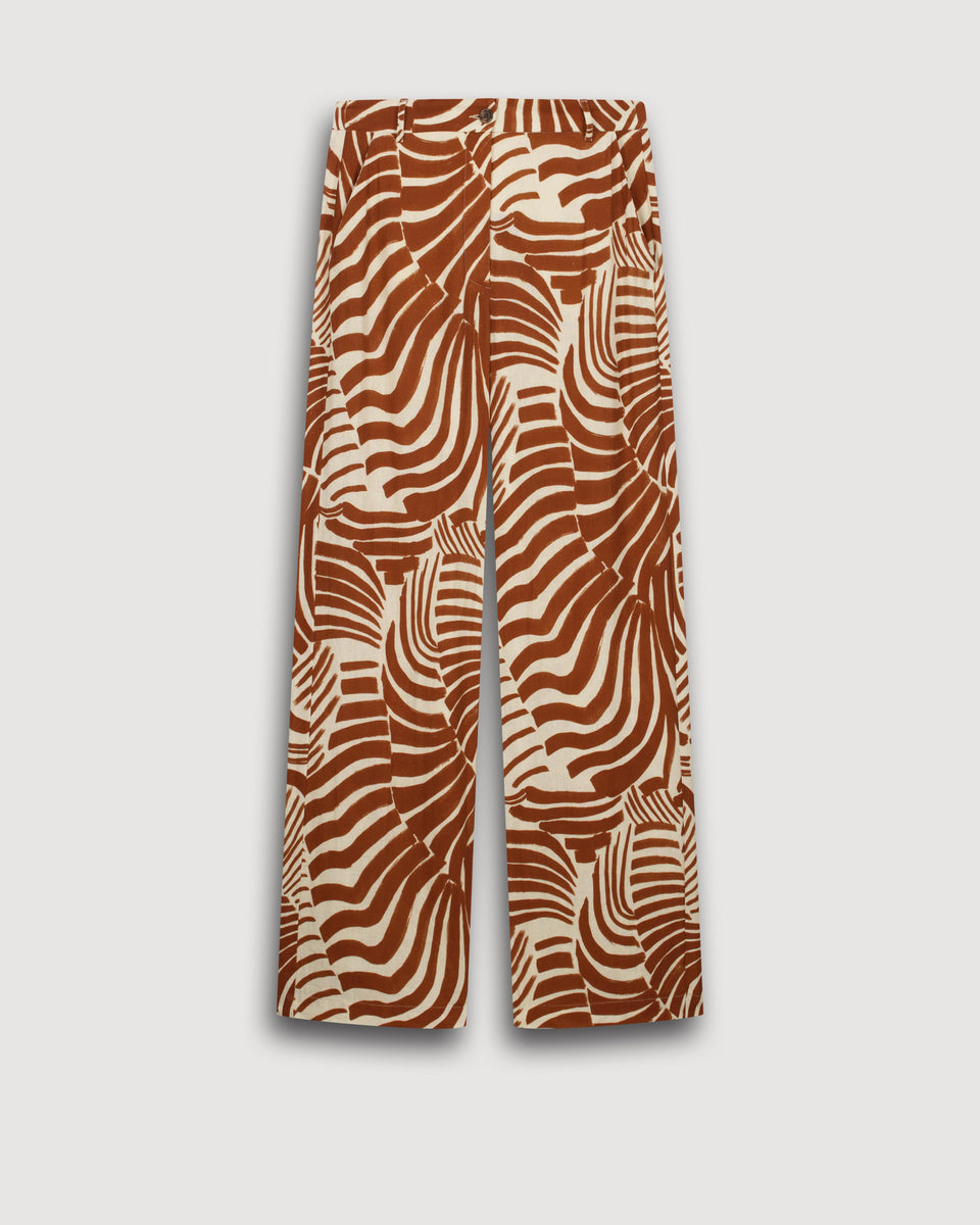 Pantalon Femme en Lin & Viscose Imprimé Ecru & Marron Positano - Image 3