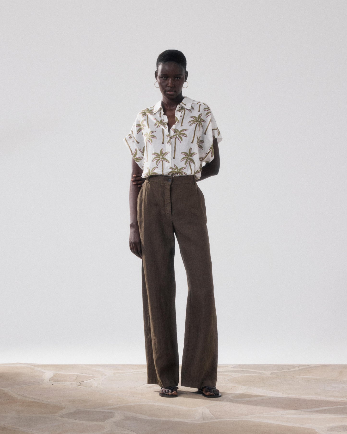 Pantalon Femme en Lin Vert Camo Positanon