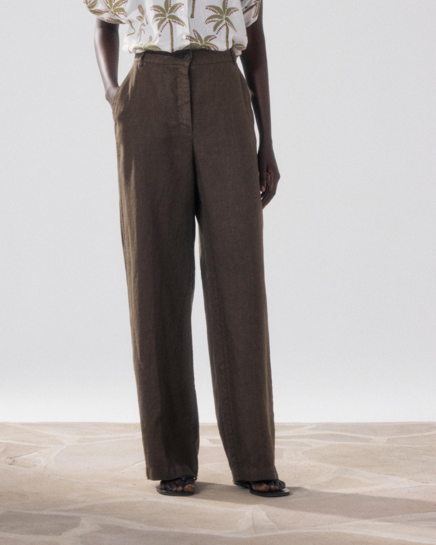Pantalon Femme en Lin Vert Camo Positanon