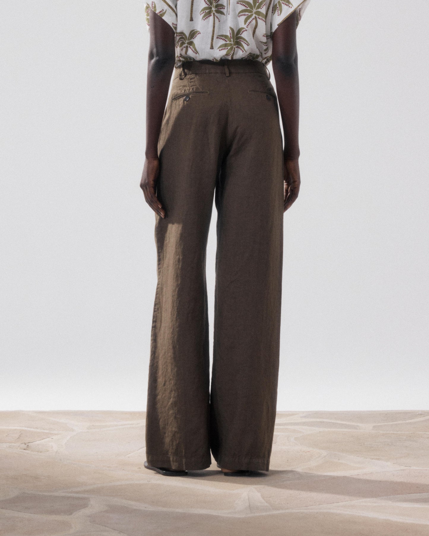 Pantalon Femme en Lin Vert Camo Positanon